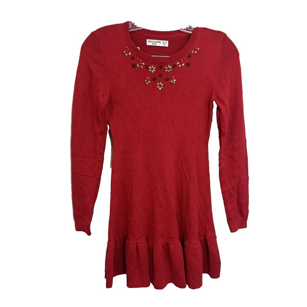 Abercrombie Kids Girl's Red Sweater Dress Long Sleeve Rhinestone 13/14